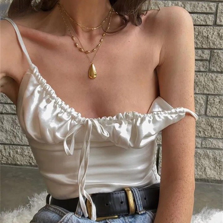 Coquette Aesthetic Hazel V-Neck Pleated Cami Top - Y2K Fashion Grunge Style Cute Tops & Cargo Skirt