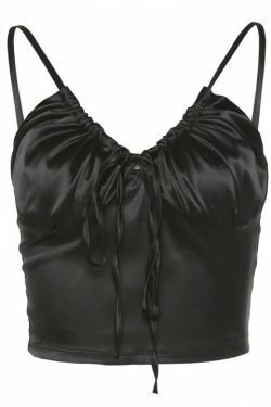 Coquette Aesthetic Hazel V-Neck Pleated Cami Top - Y2K Fashion Grunge Style Cute Tops & Cargo Skirt