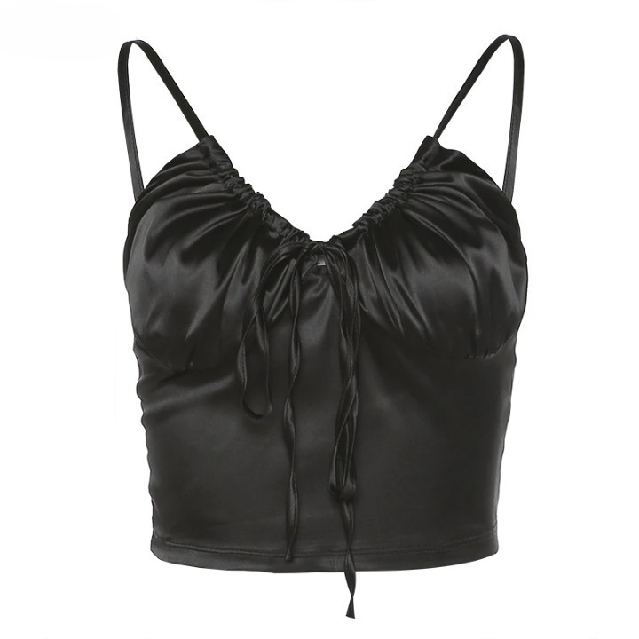Coquette Aesthetic Hazel V-Neck Pleated Cami Top - Y2K Fashion Grunge Style Cute Tops & Cargo Skirt