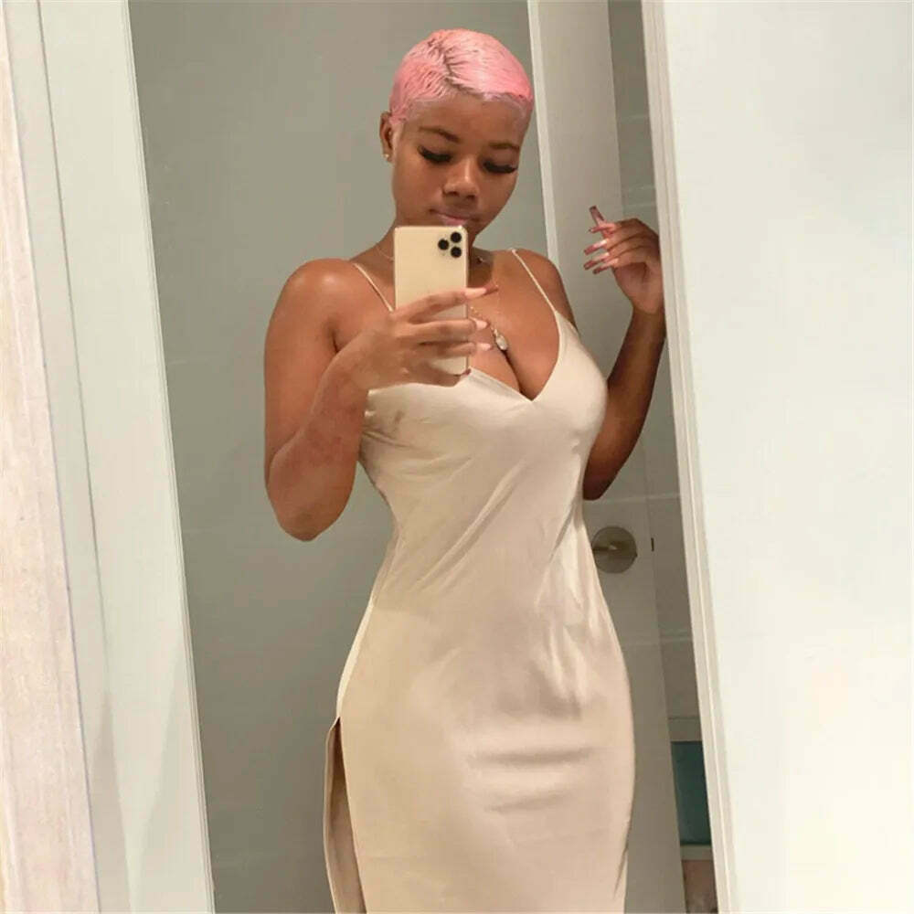 Coquette Aesthetic Hazelnut Satin Dream Dress - Y2K Fashion Statement Piece