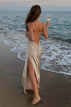 Coquette Aesthetic Hazelnut Satin Dream Dress - Y2K Fashion Statement Piece