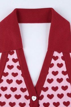 Coquette Aesthetic Heart-Print Knitted Vest for Y2K Fashion Enthusiasts