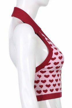 Coquette Aesthetic Heart-Print Knitted Vest for Y2K Fashion Enthusiasts