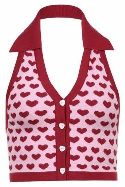 Coquette Aesthetic Heart-Print Knitted Vest for Y2K Fashion Enthusiasts