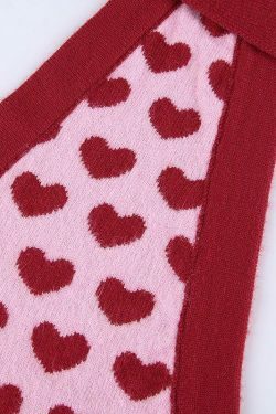 Coquette Aesthetic Heart-Print Knitted Vest for Y2K Fashion Enthusiasts