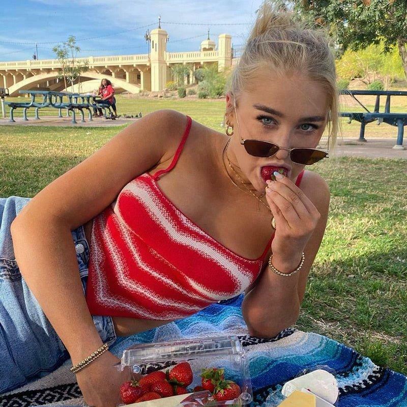 Coquette Aesthetic Heart Print Knit Top - Y2K Fashion - Grunge Style - Cute Pastel Goth Outfit