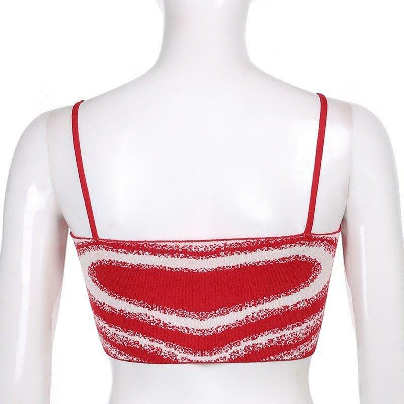 Coquette Aesthetic Heart Print Knit Top - Y2K Fashion - Grunge Style - Cute Pastel Goth Outfit