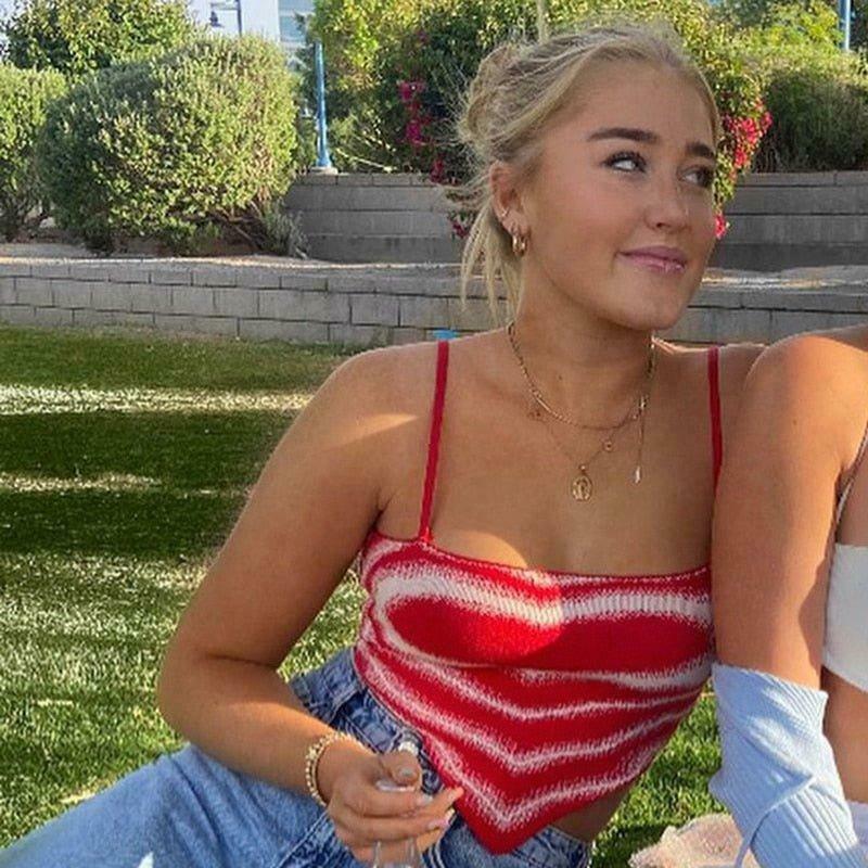 Coquette Aesthetic Heart Print Knit Top - Y2K Fashion - Grunge Style - Cute Pastel Goth Outfit