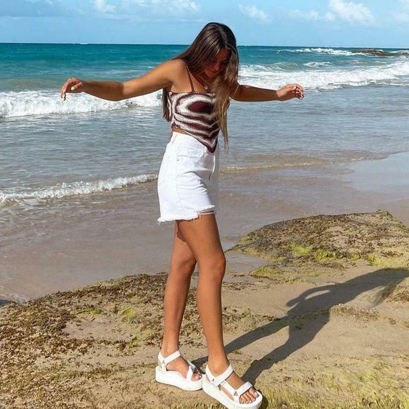 Coquette Aesthetic Heart Print Knit Top - Y2K Fashion - Grunge Style - Cute Pastel Goth Outfit