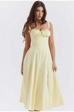 Coquette Aesthetic Helen Split Dress - Y2K Fashion Statement with a Flirty Twist