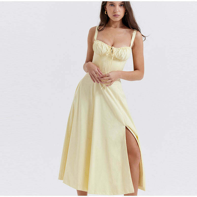 Coquette Aesthetic Helen Split Dress - Y2K Fashion Statement with a Flirty Twist