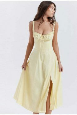 Coquette Aesthetic Helen Split Dress - Y2K Fashion Statement with a Flirty Twist