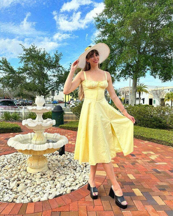 Coquette Aesthetic Helen Split Dress - Y2K Fashion Statement with a Flirty Twist