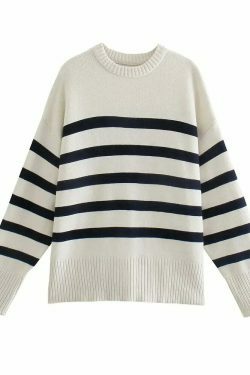 Coquette Aesthetic Henry Stripe Knitted Jumper - Y2K Fashion Women's Sweater