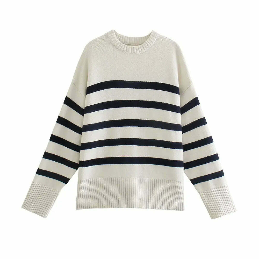 Coquette Aesthetic Henry Stripe Knitted Jumper - Y2K Fashion Women's Sweater