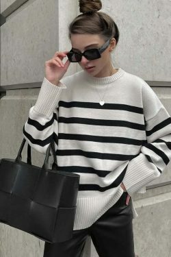 Coquette Aesthetic Henry Stripe Knitted Jumper - Y2K Fashion Women's Sweater