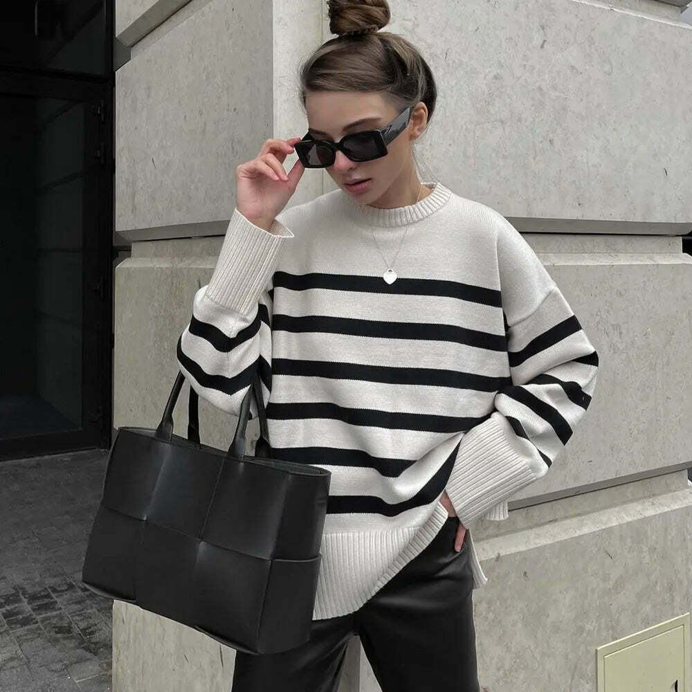Coquette Aesthetic Henry Stripe Knitted Jumper - Y2K Fashion Women's Sweater
