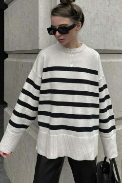 Coquette Aesthetic Henry Stripe Knitted Jumper - Y2K Fashion Women's Sweater