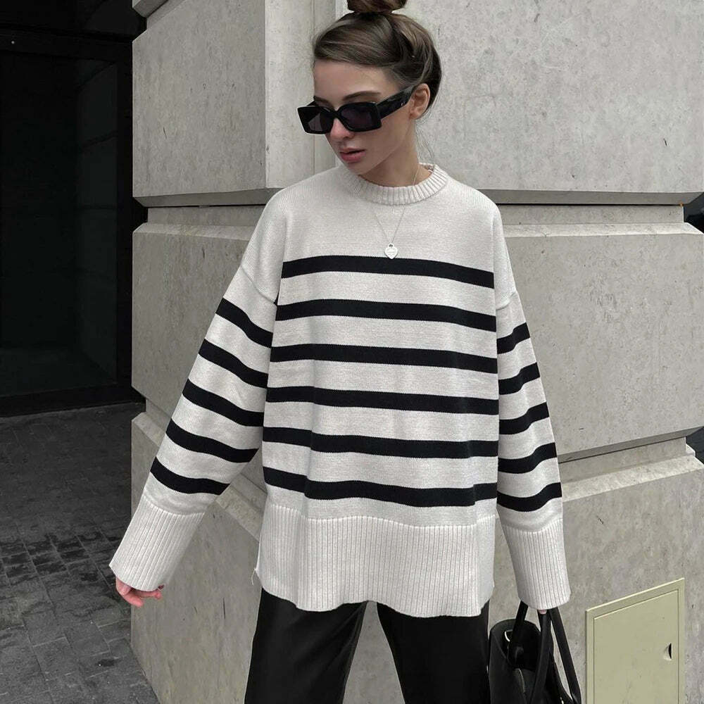 Coquette Aesthetic Henry Stripe Knitted Jumper - Y2K Fashion Women's Sweater