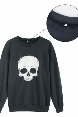 Coquette Aesthetic High-Quality Skull Print Sweatshirt for Women - Y2K Fashion Grunge Style