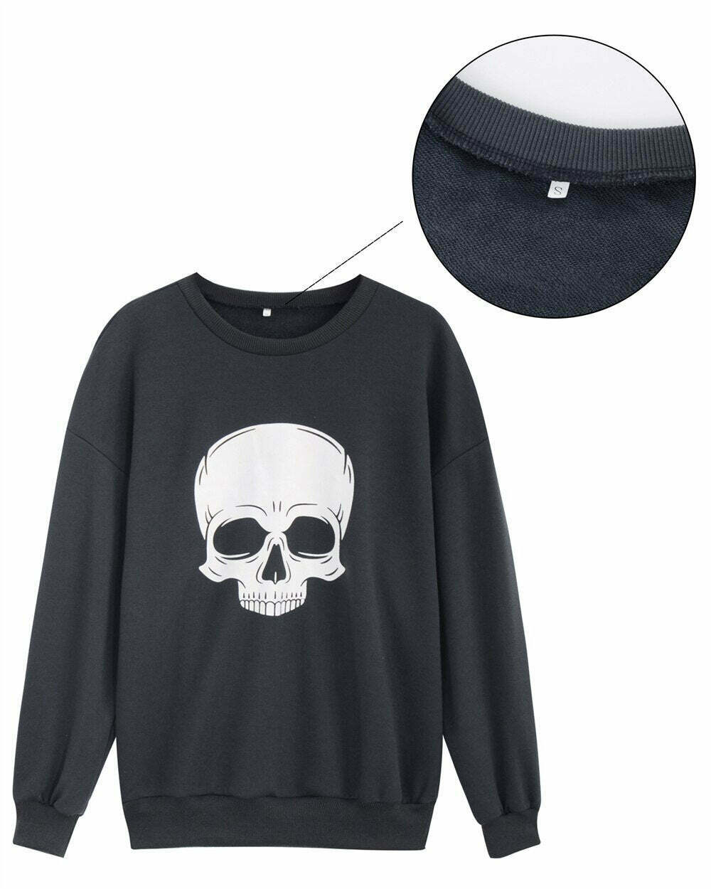 Coquette Aesthetic High-Quality Skull Print Sweatshirt for Women - Y2K Fashion Grunge Style
