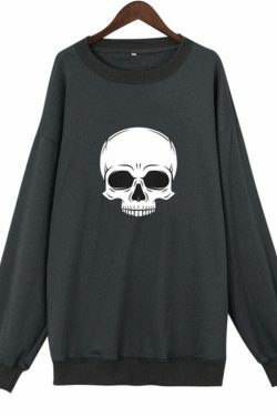 Coquette Aesthetic High-Quality Skull Print Sweatshirt for Women - Y2K Fashion Grunge Style