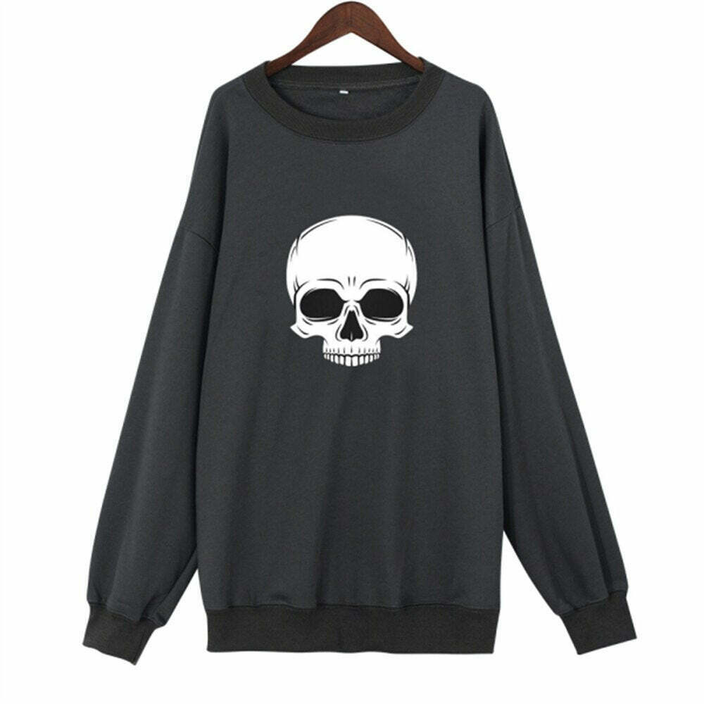 Coquette Aesthetic High-Quality Skull Print Sweatshirt for Women - Y2K Fashion Grunge Style
