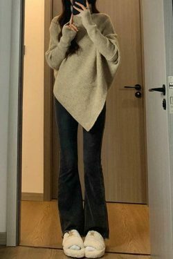Coquette Aesthetic High Neck Irregular Hem Sweater