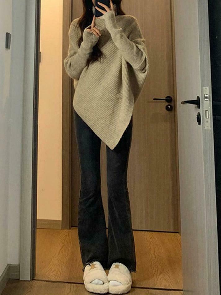 Coquette Aesthetic High Neck Irregular Hem Sweater Coquette Aesthetic High Neck Irregular Hem Sweater