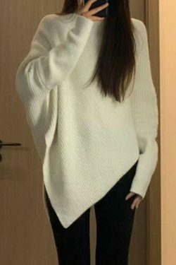 Coquette Aesthetic High Neck Irregular Hem Sweater