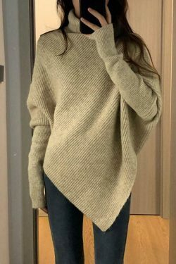 Coquette Aesthetic High Neck Irregular Hem Sweater