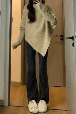 Coquette Aesthetic High Neck Irregular Hem Sweater