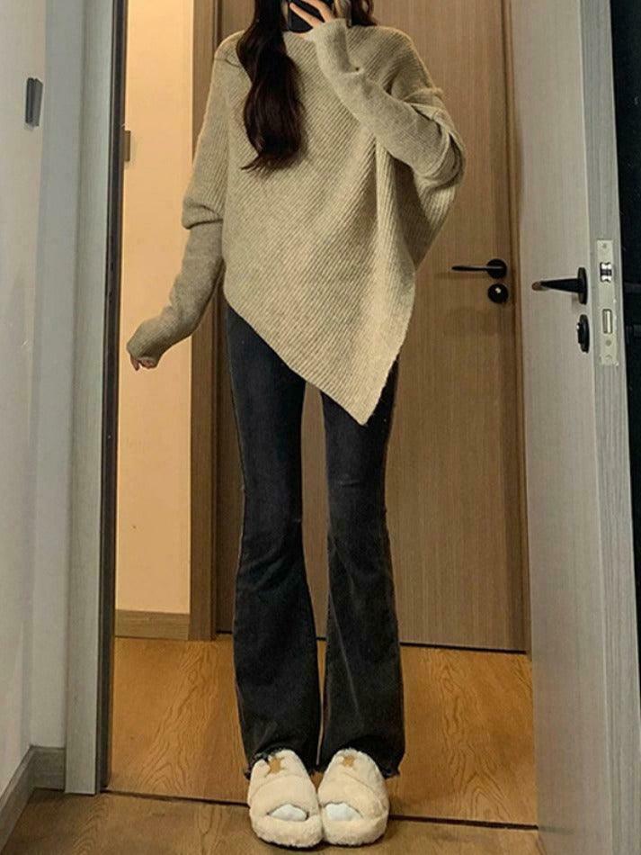 Coquette Aesthetic High Neck Irregular Hem Sweater Coquette Aesthetic High Neck Irregular Hem Sweater
