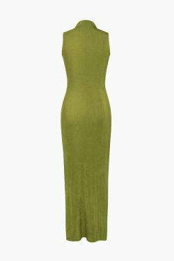 Coquette Aesthetic High Neck Sleeveless Midi Dress with Slit - Y2K Fashion Statement Piece