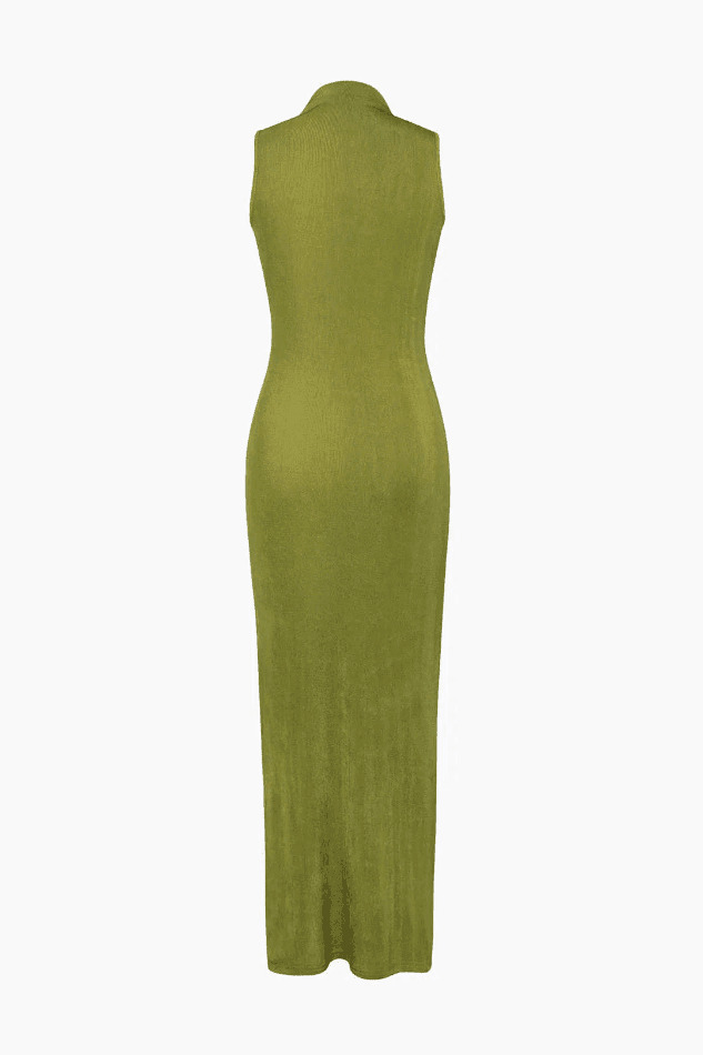 Coquette Aesthetic High Neck Sleeveless Midi Dress with Slit - Y2K Fashion Statement Piece