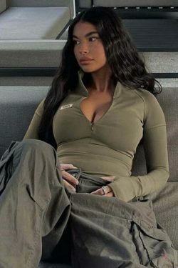 Coquette Aesthetic High Neck Zipper T-shirt - Y2K Fashion Slim Fit Top