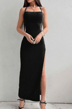 Coquette Aesthetic High Slit Maxi Dress - Y2K Fashion for Grunge & Pastel Goth