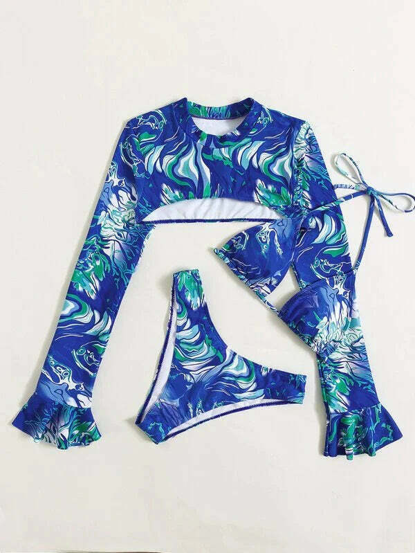 Coquette Aesthetic High Waist Bikini Set - Y2K Fashion Three-Piece Swimsuit