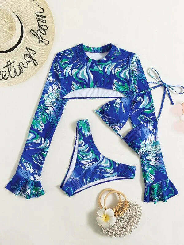 Coquette Aesthetic High Waist Bikini Set - Y2K Fashion Three-Piece Swimsuit