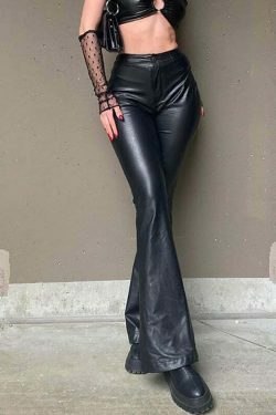 Coquette Aesthetic High Waist PU Leather Pants - Y2K Fashion Grunge Style Cute Tops Cargo
