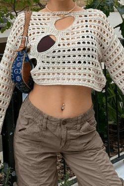 Coquette Aesthetic Hollow Out Knit Crop Top for Y2K Fashion Enthusiasts