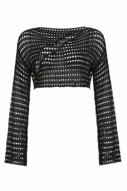 Coquette Aesthetic Hollow Out Knit Crop Top for Y2K Fashion Enthusiasts