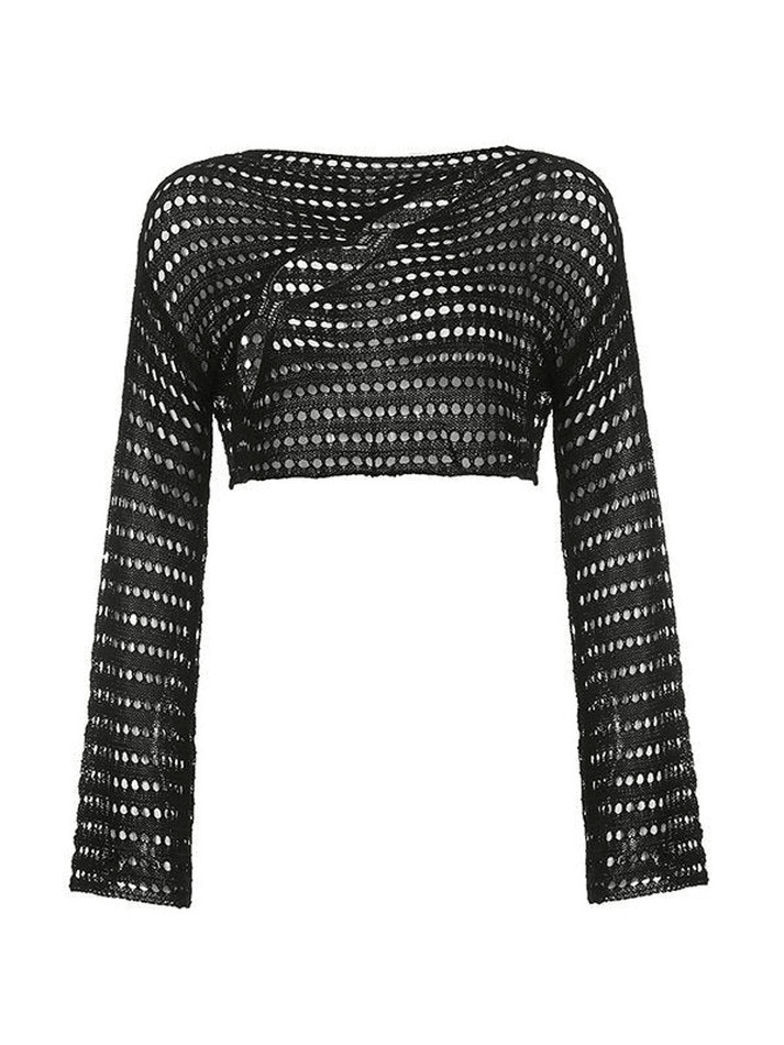 Coquette Aesthetic Hollow Out Knit Crop Top for Y2K Fashion Enthusiasts