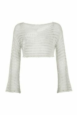 Coquette Aesthetic Hollow Out Knit Crop Top for Y2K Fashion Enthusiasts