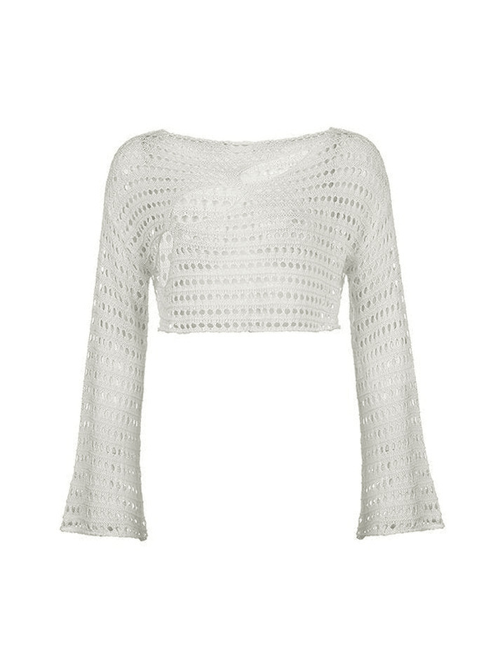 Coquette Aesthetic Hollow Out Knit Crop Top for Y2K Fashion Enthusiasts