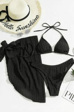 Coquette Aesthetic Hollow Out Striped Swimsuit Set