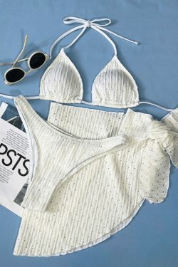 Coquette Aesthetic Hollow Out Striped Swimsuit Set