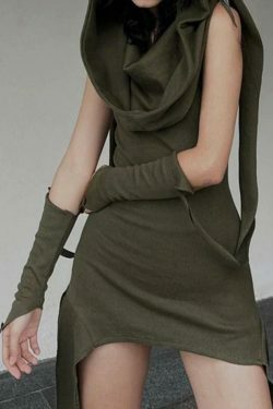 Coquette Aesthetic Hooded Mini Dress with Stacked Irregular Hem