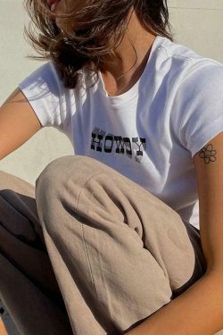 Coquette Aesthetic Howdy Graphic Crop Tee - Y2K Fashion Women's Top