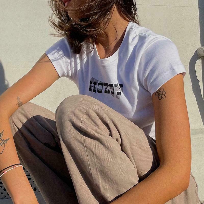 Coquette Aesthetic Howdy Graphic Crop Tee - Y2K Fashion Women's Top
